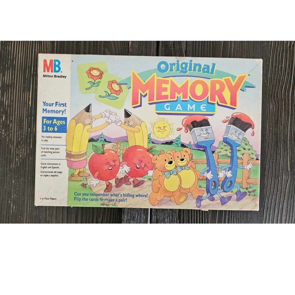 Vintage Original Memory Game Milton Bradley 1990 MB Incomplete Board Game